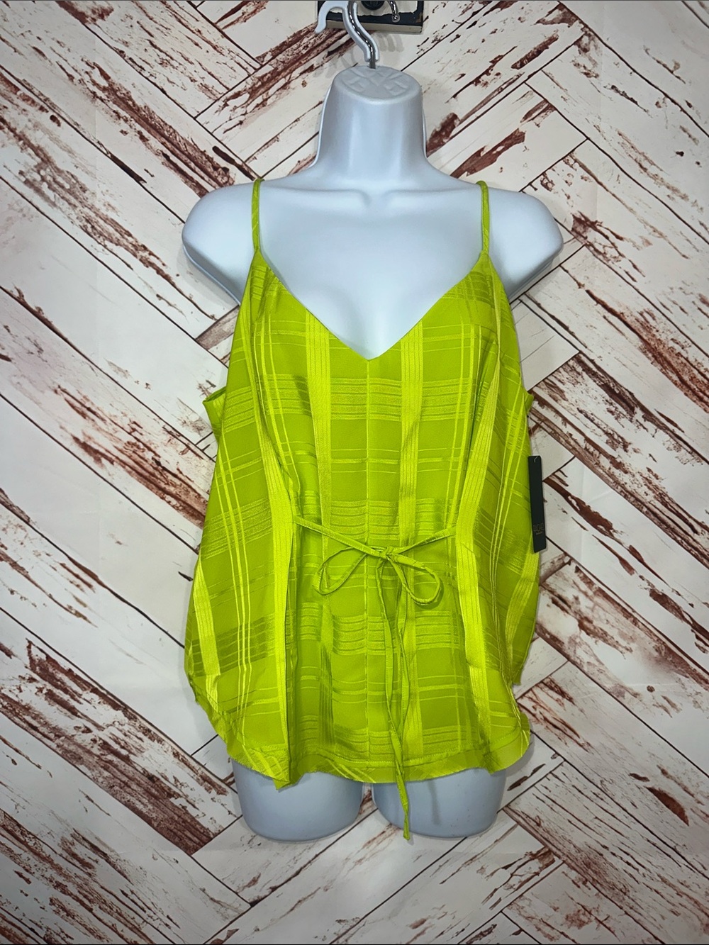 NWT RACHEL Rachel Roy Neon Lime Spaghetti Strap Tie-Front Tank